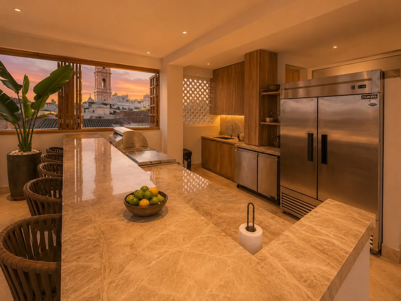 Cocina y estación de parrilla en Casa Maya Cartagena