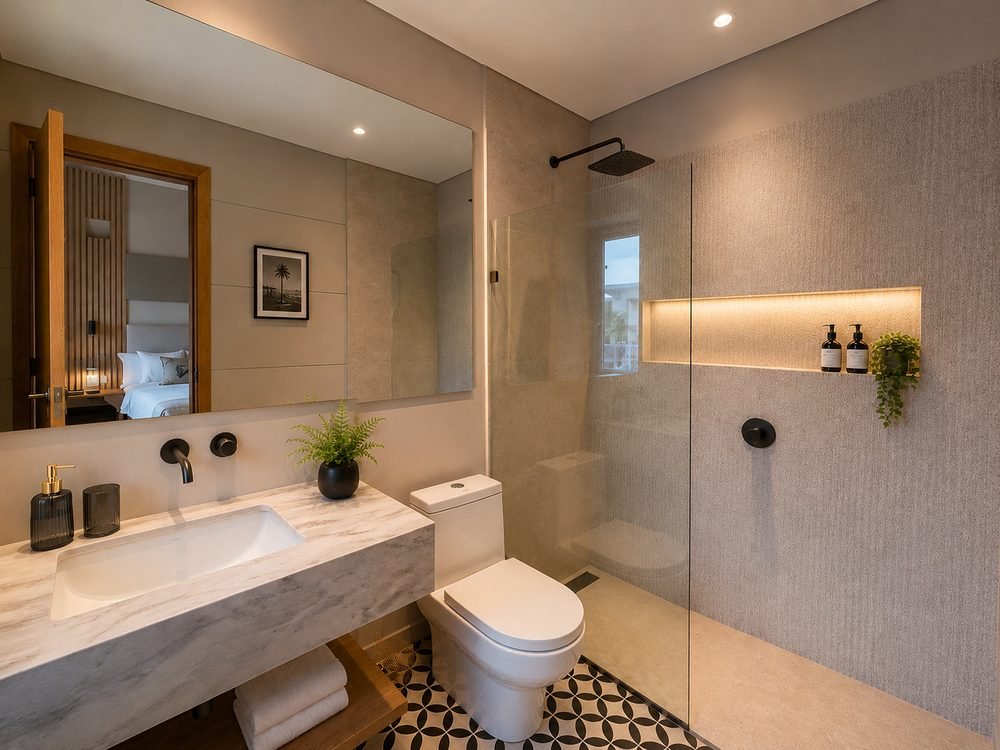 Baño privado de la Habitación 201, Clásica con Balcón en Casa Maya Cartagena